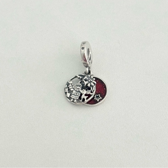 Pandora Love Peace Joy Santa Red Enamel Double Disc Dangle Bead Charm - Picture 2 of 6